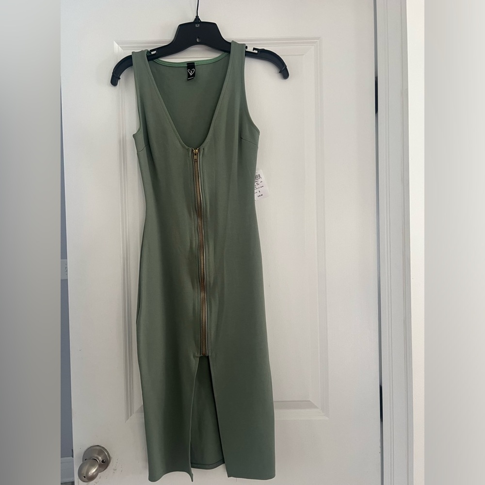 Small Olive full zip midi dress